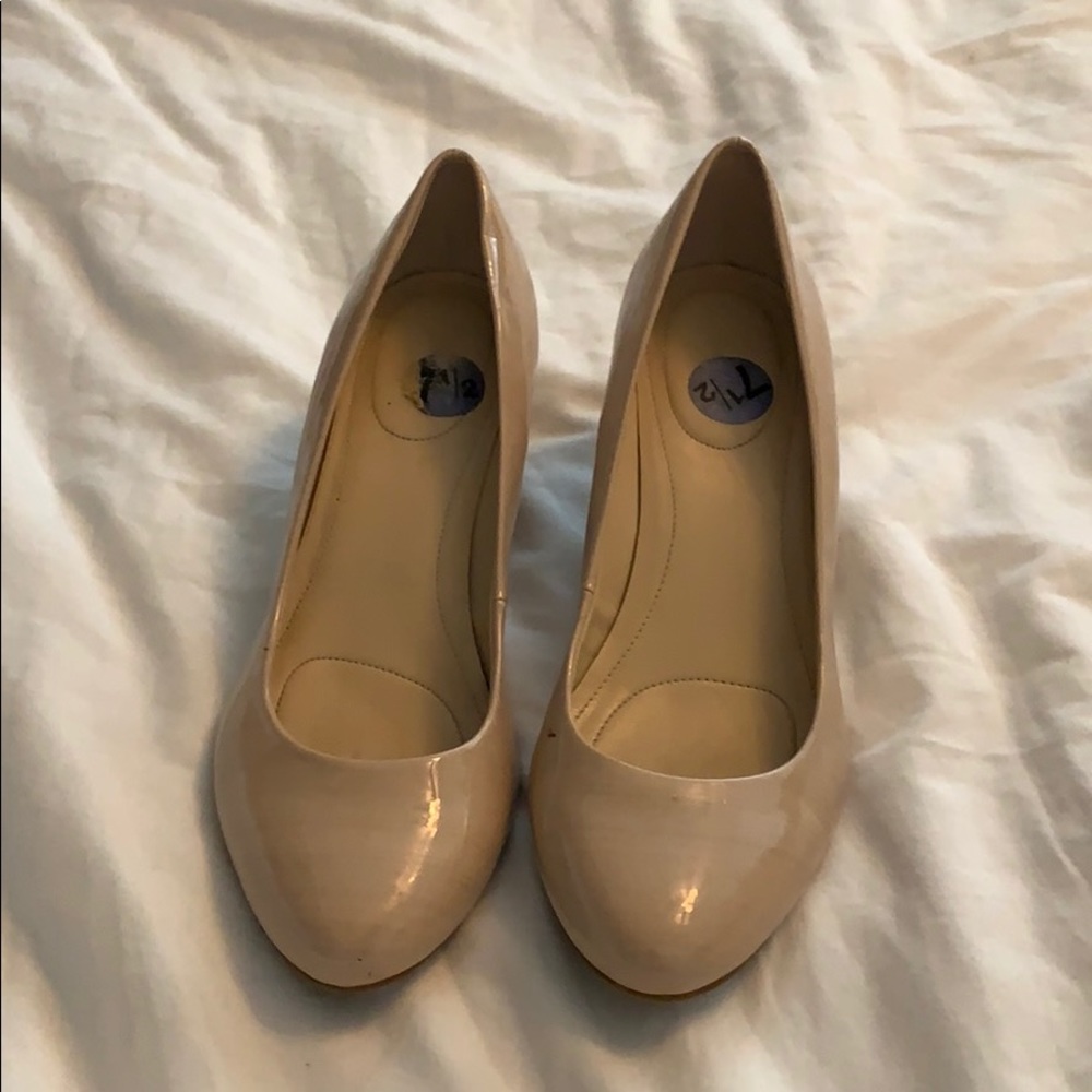 Nude Patent Leather Wedges